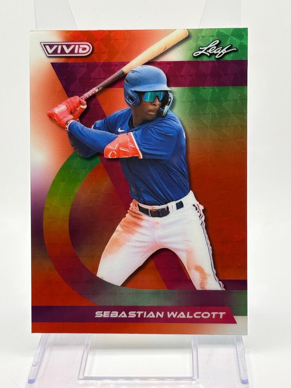 2024 Leaf Vivid Sebastian Walcott Red Flood Vinyl Refractor 1/1 SSP Rangers